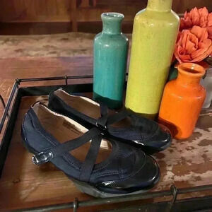 SO navy blue ballet flats, elastic strap with Velcro, work, office, casual